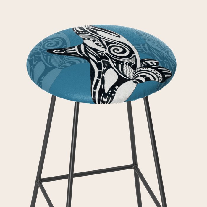 Orca Whale Tribal Ink Blue Black Indigo Art Stool Gallery Image 2