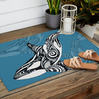 Orca Whale Tribal Ink Blue Black Indigo Art Outdoor Rug Gallery Image 2