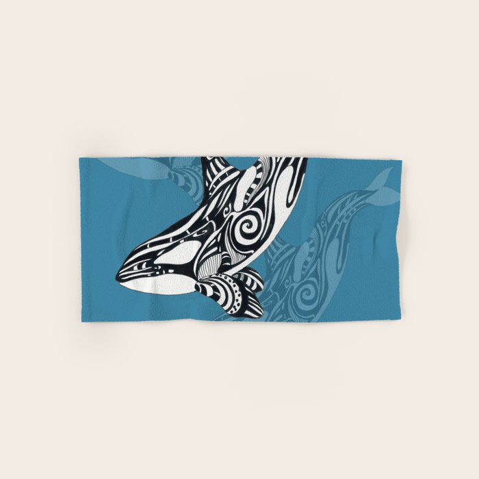 Orca Whale Tribal Ink Blue Black Indigo Art Bath Towel Gallery Image 1