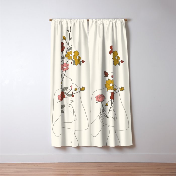 Colorful Thoughts Minimal Line Art Woman with Wild Roses Window Curtain Gallery Image 3