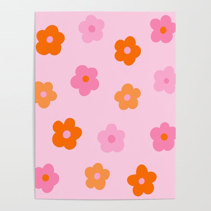 Pink and Orange Groovy Flowers Pattern Poster Gallery Image 4