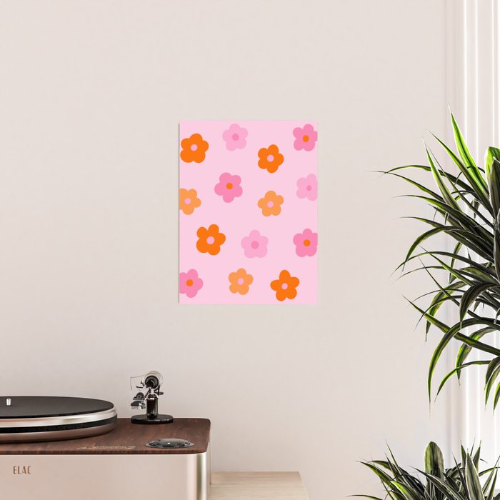 Pink and Orange Groovy Flowers Pattern Poster Gallery Image 2