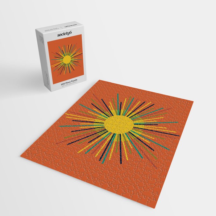 Sun - Mid Century Modern Multicolor Sunburst on Orange Jigsaw Puzzle Gallery Image 2