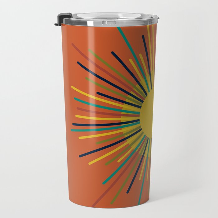 Sun - Mid Century Modern Multicolor Sunburst on Orange Travel Mug Gallery Image 3