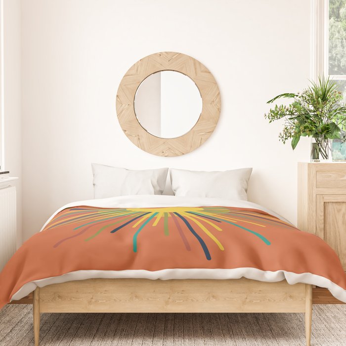 Sun - Mid Century Modern Multicolor Sunburst on Orange Duvet Cover Gallery Image 3
