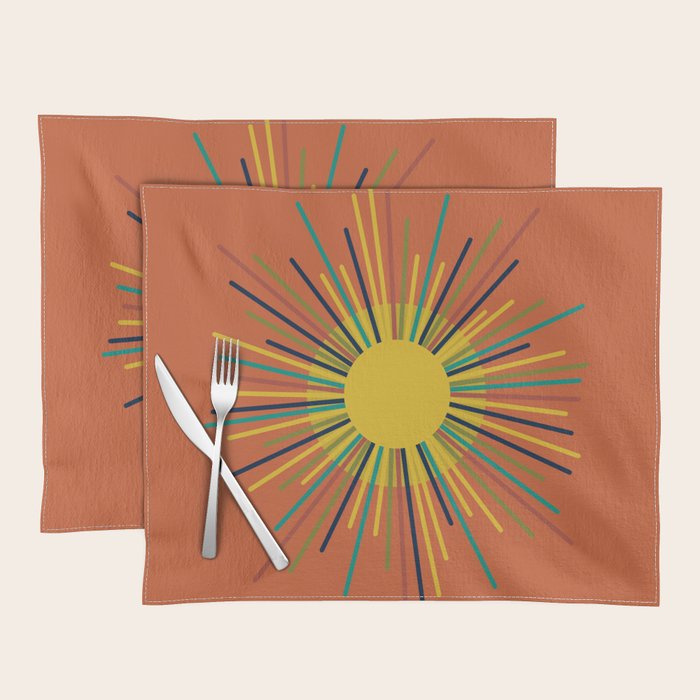 Sun - Mid Century Modern Multicolor Sunburst on Orange Placemat Gallery Image 1