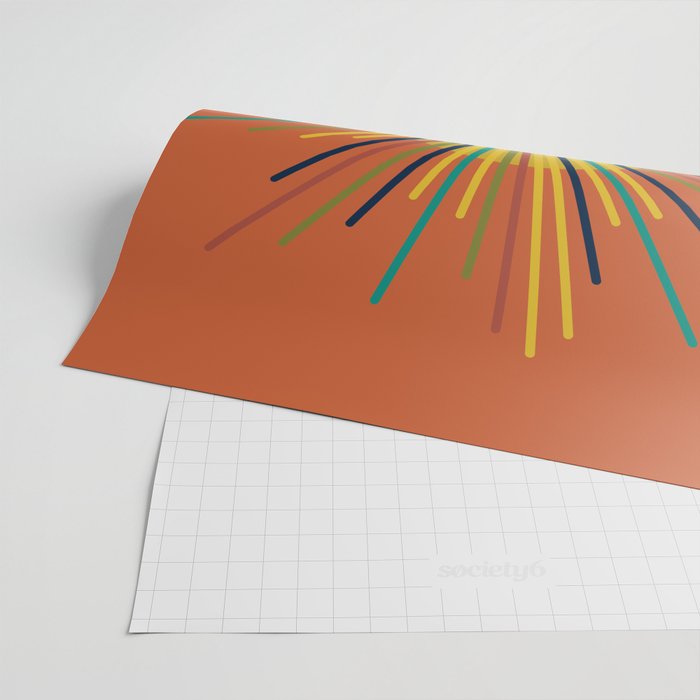 Sun - Mid Century Modern Multicolor Sunburst on Orange Wrapping Paper Gallery Image 2