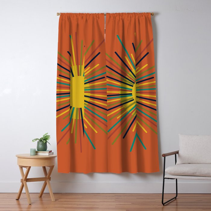 Sun - Mid Century Modern Multicolor Sunburst on Orange Window Curtain Gallery Image 5