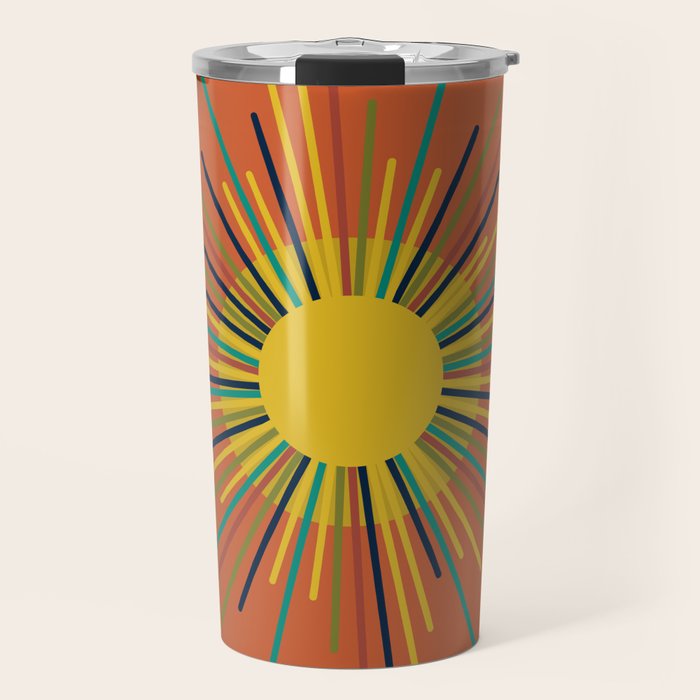 Sun - Mid Century Modern Multicolor Sunburst on Orange Travel Mug Gallery Image 1