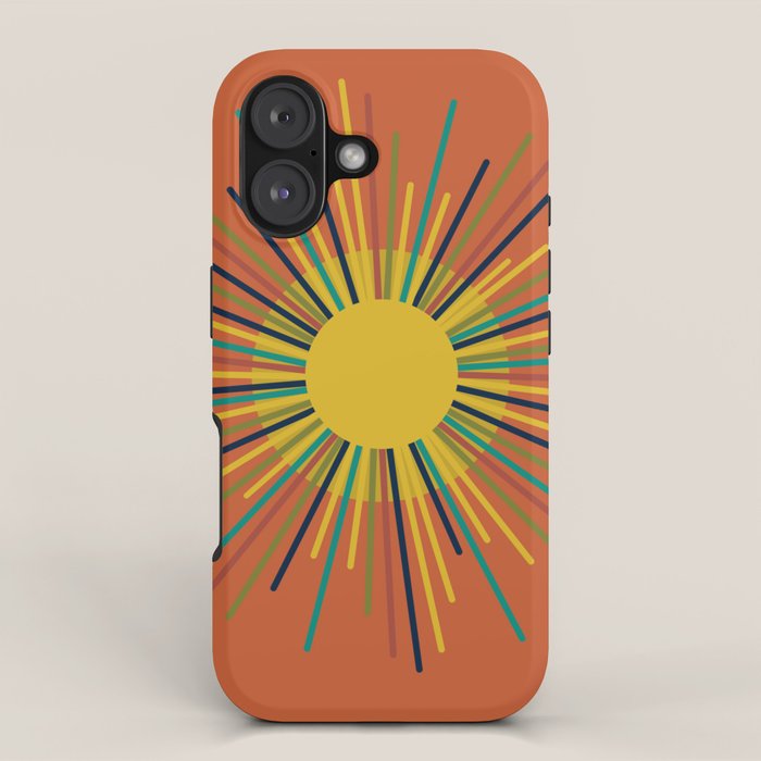 Sun - Mid Century Modern Multicolor Sunburst on Orange iPhone Case Gallery Image 1