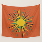 Sun - Mid Century Modern Multicolor Sunburst on Orange Wall Tapestry Gallery Image 4