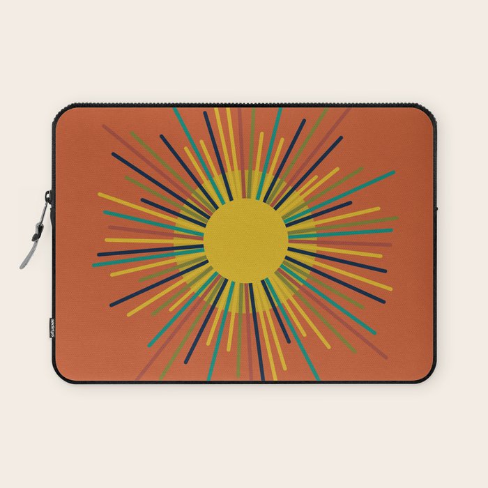 Sun - Mid Century Modern Multicolor Sunburst on Orange Laptop Sleeve Gallery Image 1