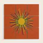 Sun - Mid Century Modern Multicolor Sunburst on Orange Wood Wall Art Gallery Image 1