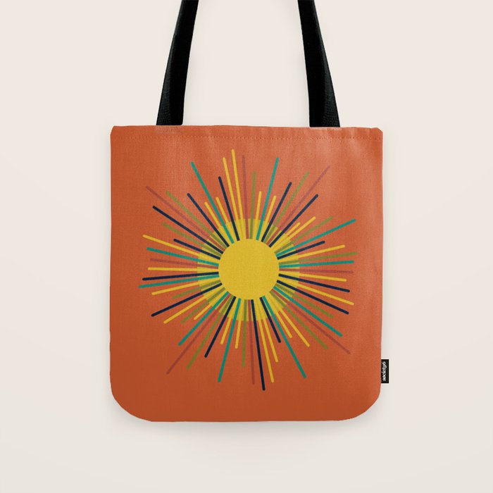 Sun - Mid Century Modern Multicolor Sunburst on Orange Tote Bag Gallery Image 1