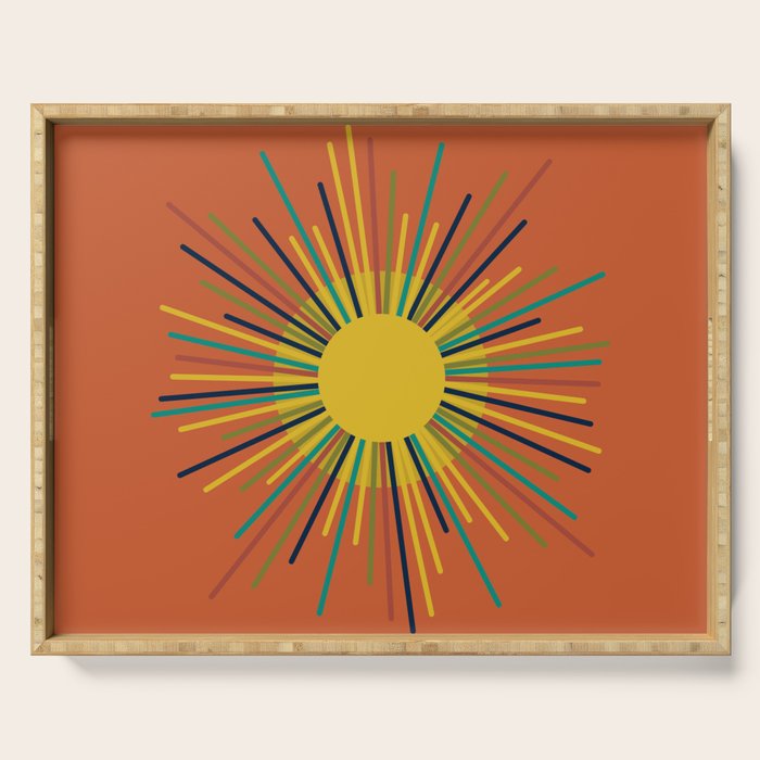 Sun - Mid Century Modern Multicolor Sunburst on Orange Serving Tray Gallery Image 1