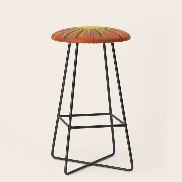 Sun - Mid Century Modern Multicolor Sunburst on Orange Stool Gallery Image 1