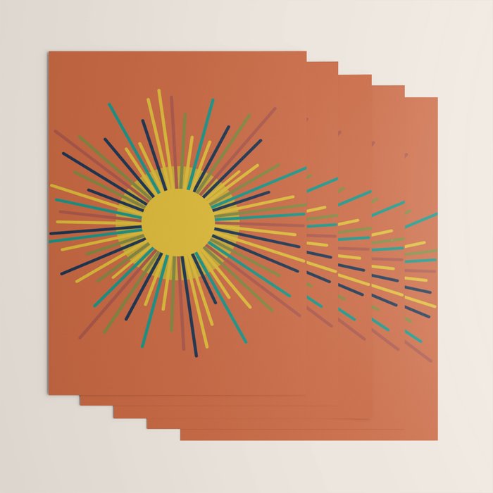 Sun - Mid Century Modern Multicolor Sunburst on Orange Wrapping Paper Gallery Image 3