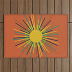 Sun - Mid Century Modern Multicolor Sunburst on Orange Outdoor Rug Gallery Image 1