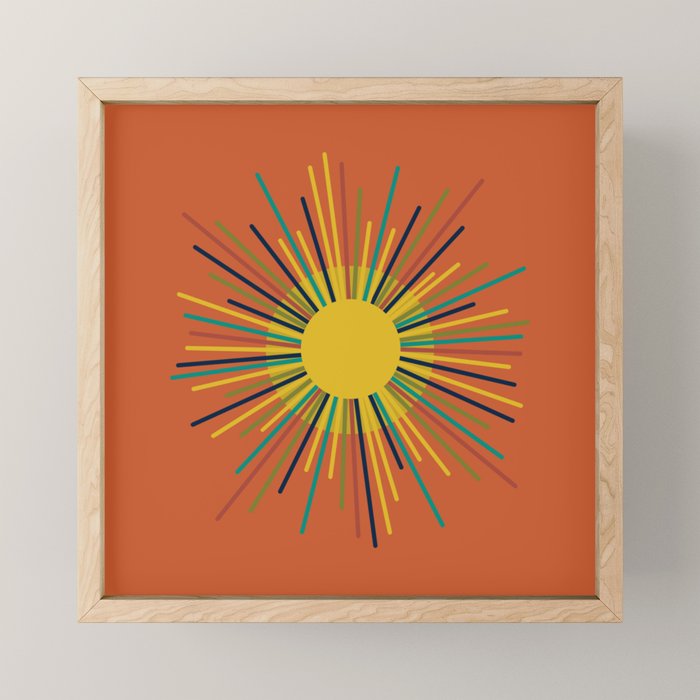 Sun - Mid Century Modern Multicolor Sunburst on Orange Mini Art Print Gallery Image 1