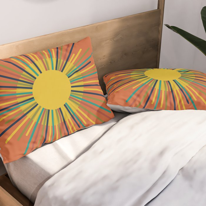 Sun - Mid Century Modern Multicolor Sunburst on Orange Pillow Sham Gallery Image 2