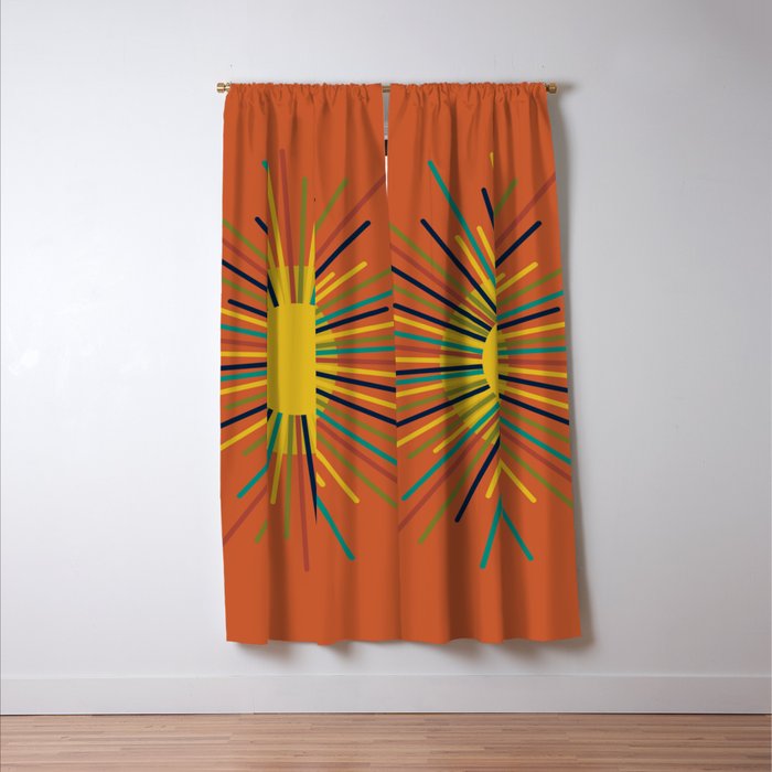 Sun - Mid Century Modern Multicolor Sunburst on Orange Window Curtain Gallery Image 3