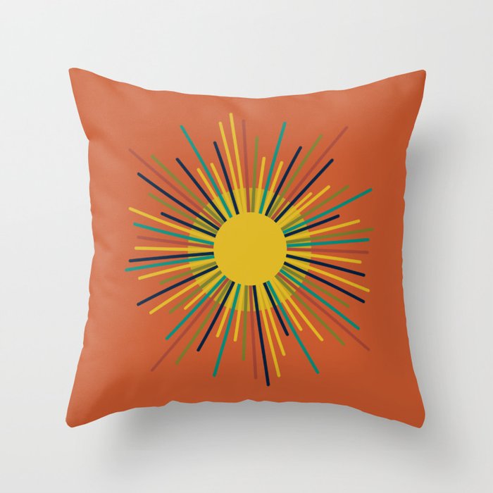 Sun - Mid Century Modern Multicolor Sunburst on Orange Throw Pillow Gallery Image 6