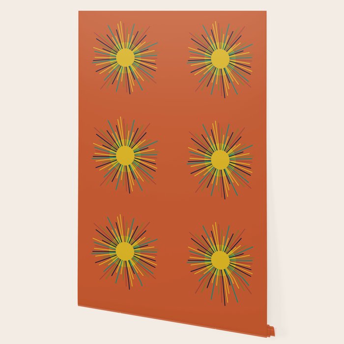 Sun - Mid Century Modern Multicolor Sunburst on Orange Wallpaper Gallery Image 2