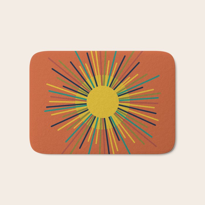 Sun - Mid Century Modern Multicolor Sunburst on Orange Bath Mat Gallery Image 1