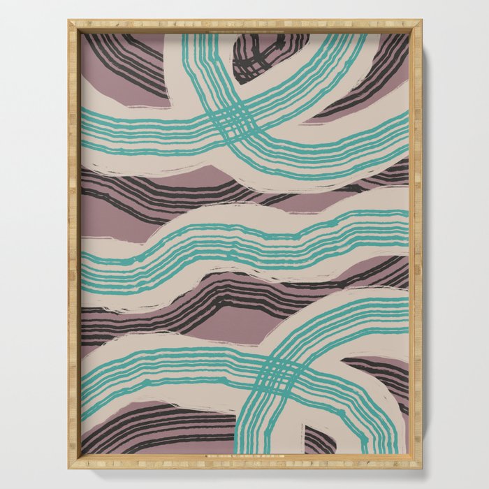 Muted pink and green stripe pattern Serving Tray Gallery Image 1