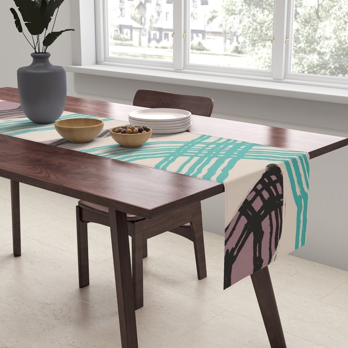 Muted pink and green stripe pattern Table Runner Gallery Image 2