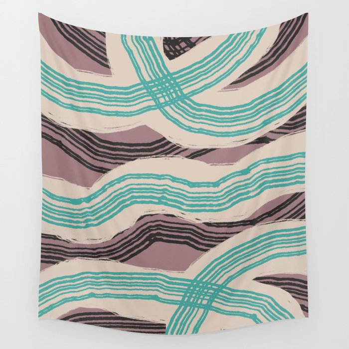 Muted pink and green stripe pattern Wall Tapestry Gallery Image 4
