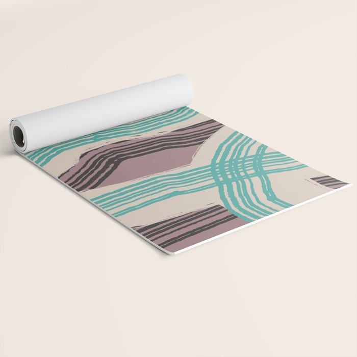 Muted pink and green stripe pattern Yoga Mat Gallery Image 2