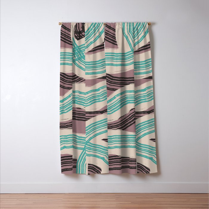 Muted pink and green stripe pattern Window Curtain Gallery Image 3