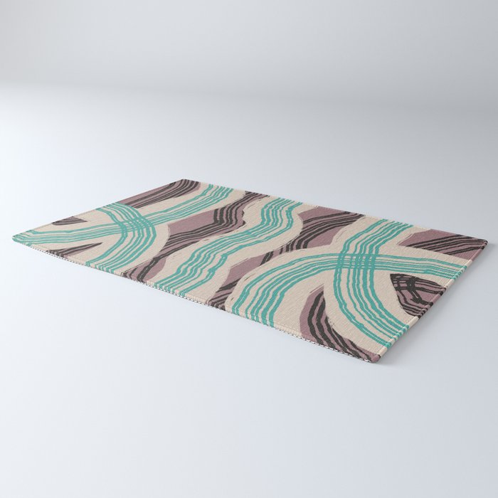 Muted pink and green stripe pattern Rug Gallery Image 3