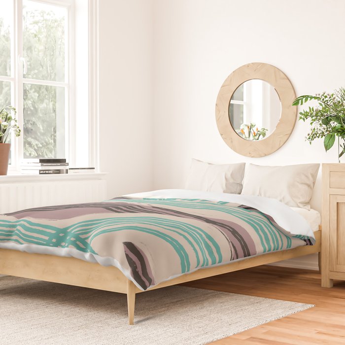 Muted pink and green stripe pattern Duvet Cover Gallery Image 2