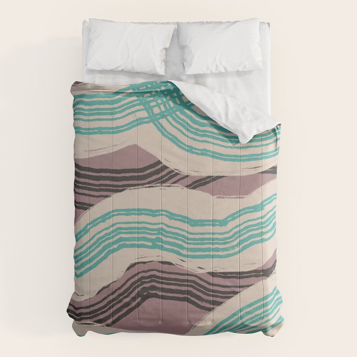 Muted pink and green stripe pattern Comforter Gallery Image 1