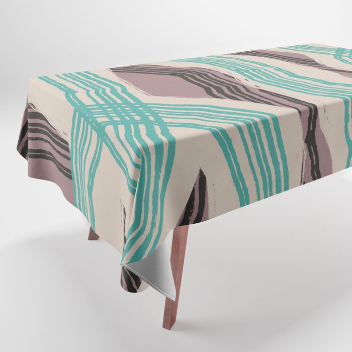Muted pink and green stripe pattern Tablecloth Gallery Image 1