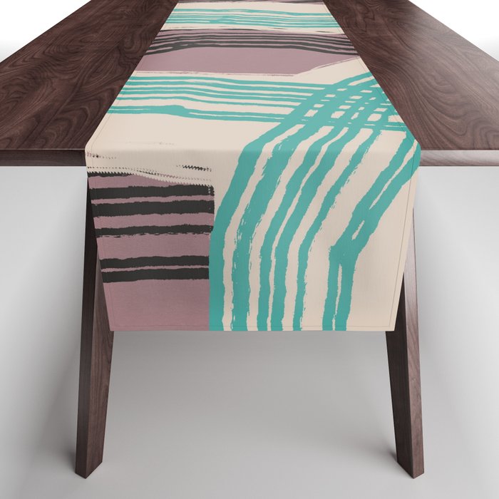 Muted pink and green stripe pattern Table Runner Gallery Image 1