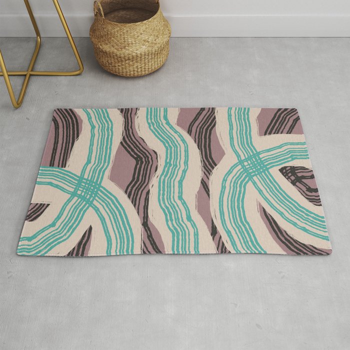 Muted pink and green stripe pattern Rug Gallery Image 1