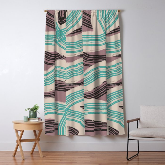 Muted pink and green stripe pattern Window Curtain Gallery Image 1