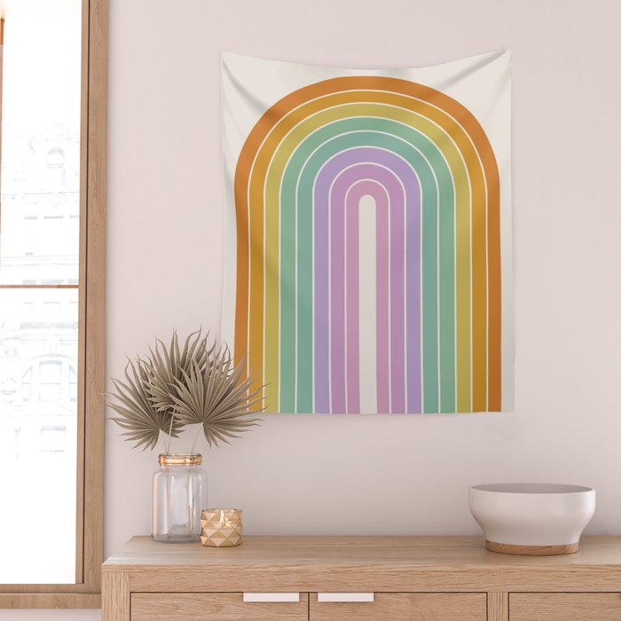 Gradient Arch XV Tropical Mid Century Modern Rainbow Wall Tapestry Gallery Image 2