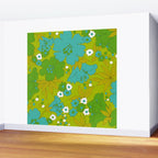 Green, Turquoise, and White Retro Flower Design Pattern Wall Mural Gallery Image 2