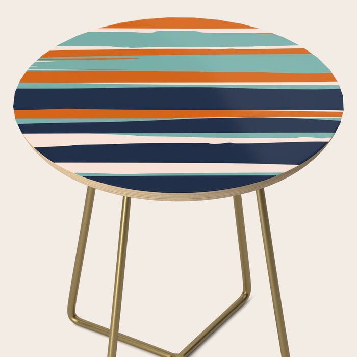 Stripes Abstract, Orange, Teal, Navy Side Table Gallery Image 2