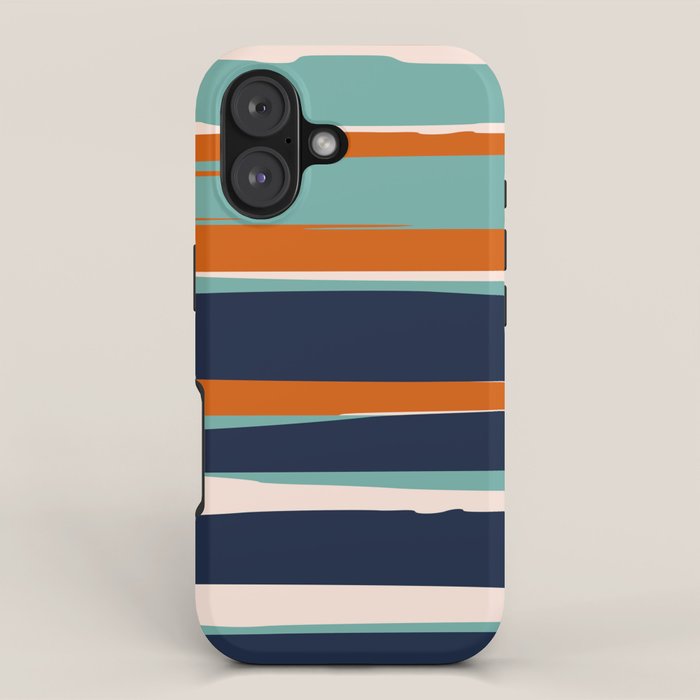 Stripes Abstract, Orange, Teal, Navy iPhone Case Gallery Image 1
