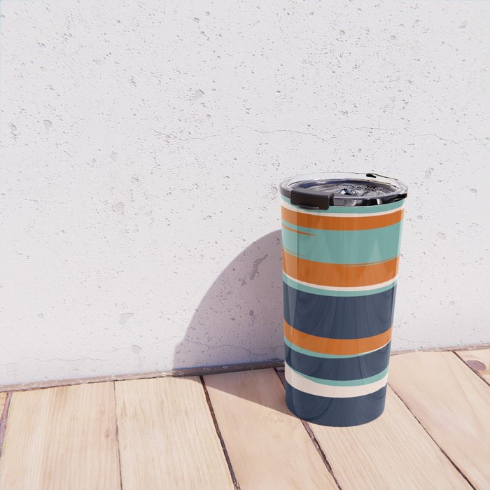 Stripes Abstract, Orange, Teal, Navy Travel Mug Gallery Image 4