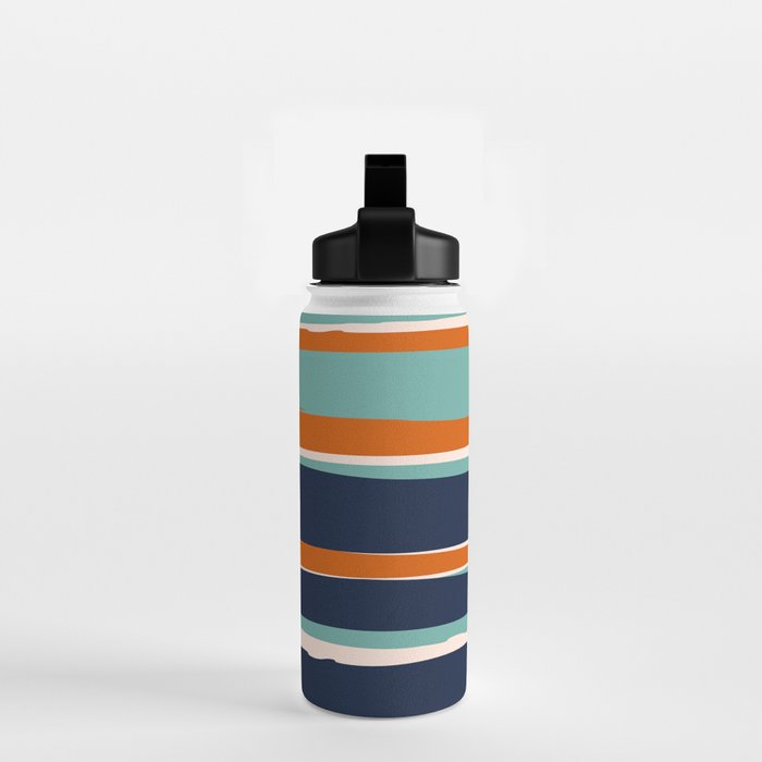 Stripes Abstract, Orange, Teal, Navy Water Bottle Gallery Image 2