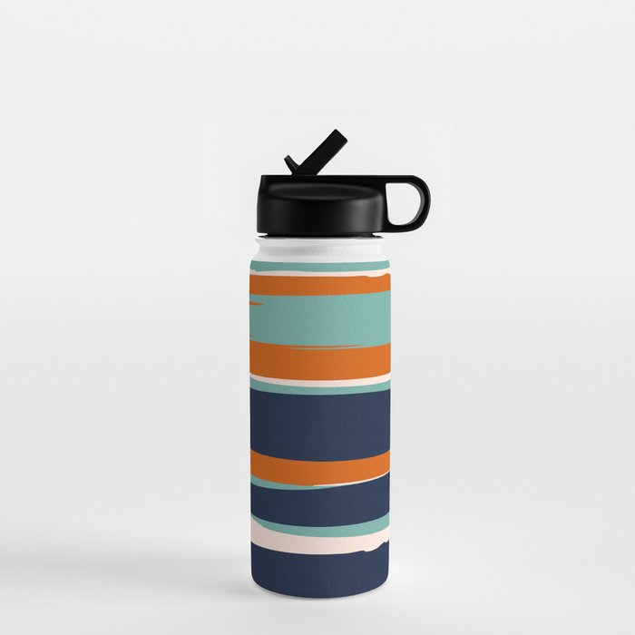 Stripes Abstract, Orange, Teal, Navy Water Bottle Gallery Image 1