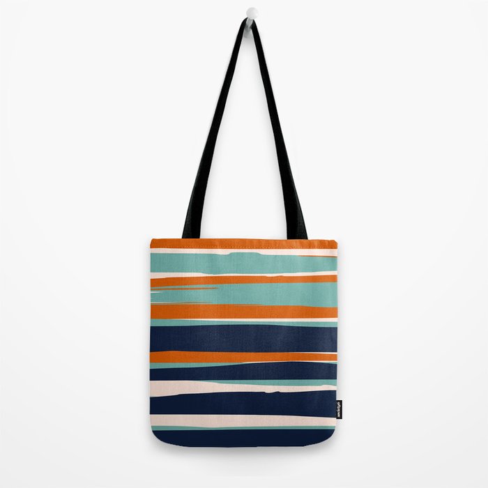 Stripes Abstract, Orange, Teal, Navy Tote Bag Gallery Image 2