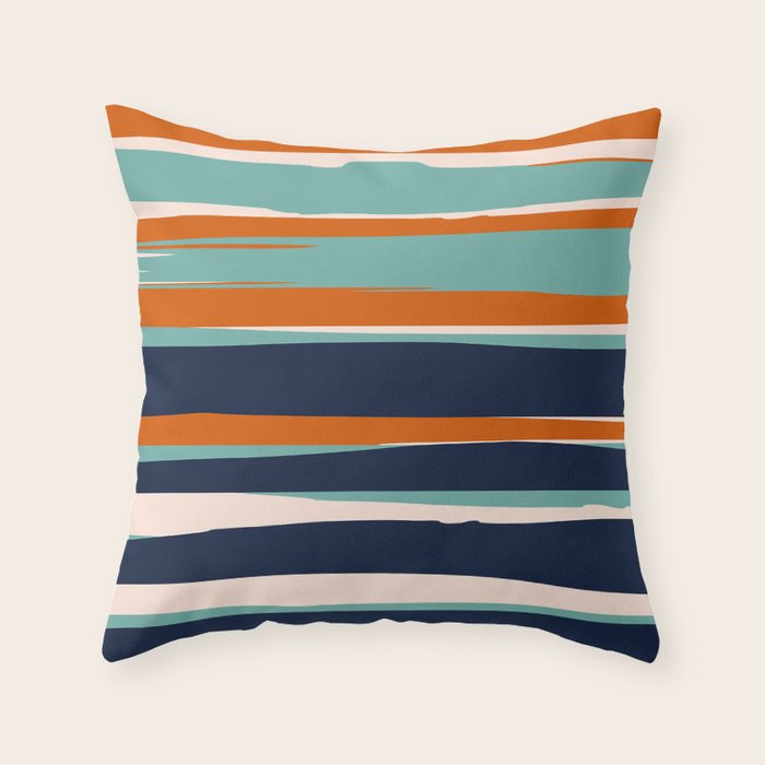 Stripes Abstract, Orange, Teal, Navy Throw Pillow Gallery Image 6