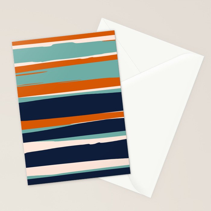 Stripes Abstract, Orange, Teal, Navy Stationery Card Gallery Image 2